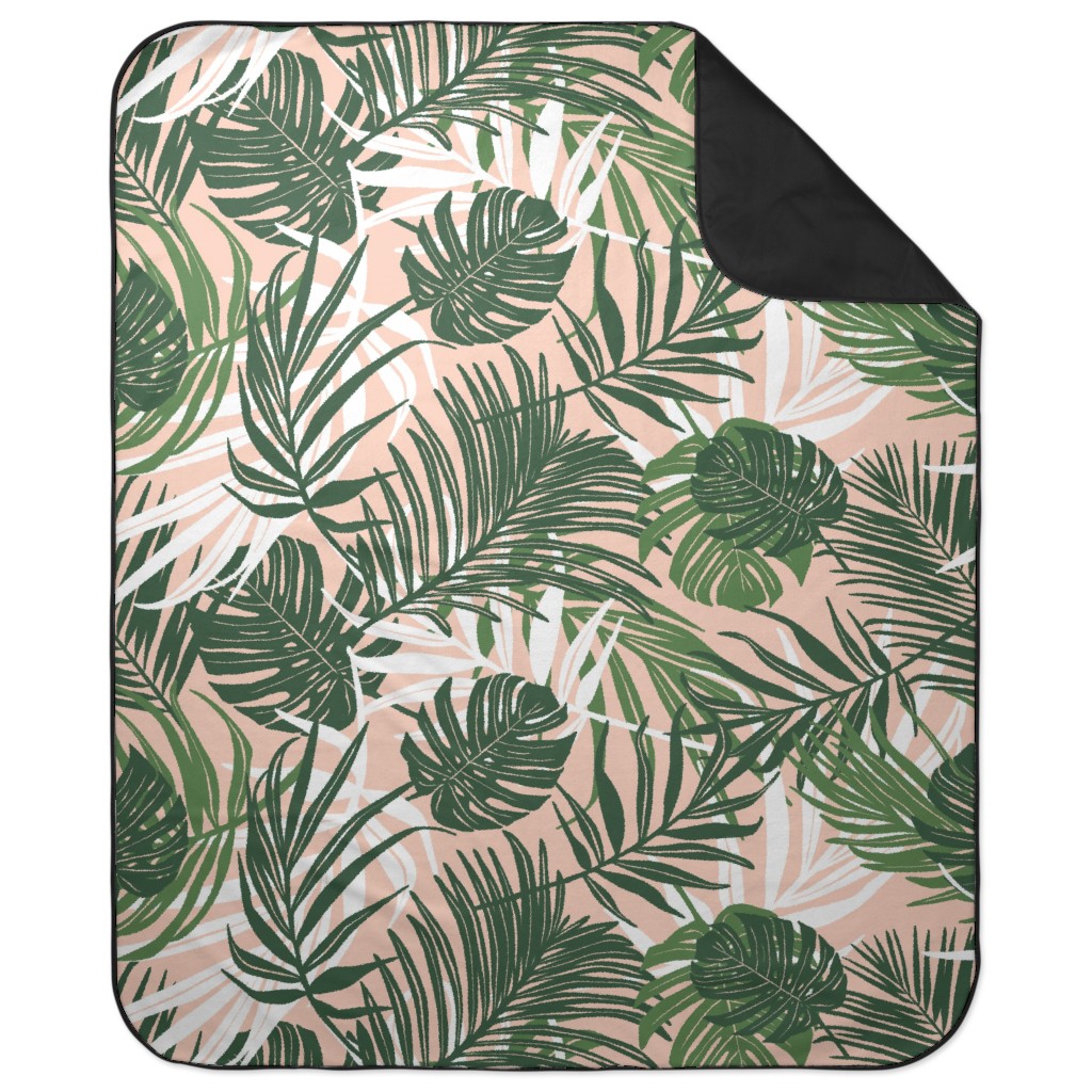 Hideaway Tropical Palm Leaves - Blush Pink Picnic Blanket, Green, Classic Green