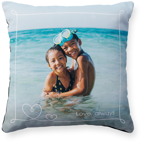 Whimsy Heart Border Pillow, Woven, Black, 16x16, Single Sided, White, white