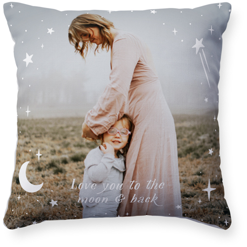 Moon And Stars Overlay Pillow, Woven, White, 16x16, Double Sided, White