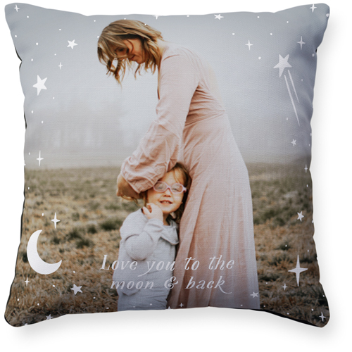 Moon And Stars Overlay Pillow, Woven, Black, 16x16, Single Sided, White