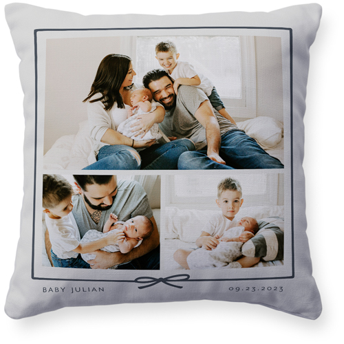 Bow Border Pillow, Woven, White, 16x16, Double Sided, Gray, silver lining