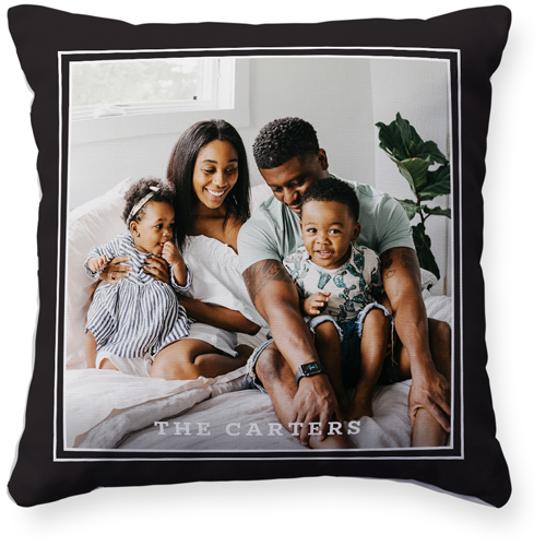 Double Line Border Pillow, Woven, White, 16x16, Double Sided, Gray, charcoal