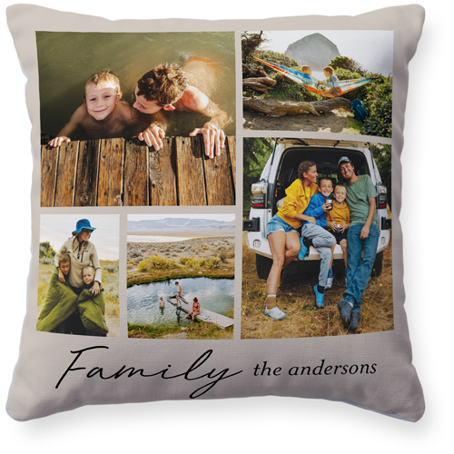 Family Grid Of Memories Pillow, Woven, White, 16x16, Double Sided, Beige