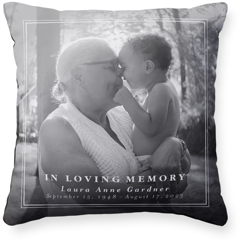 Memorial Frame Pillow, Woven, Black, 16x16, Single Sided, White, white