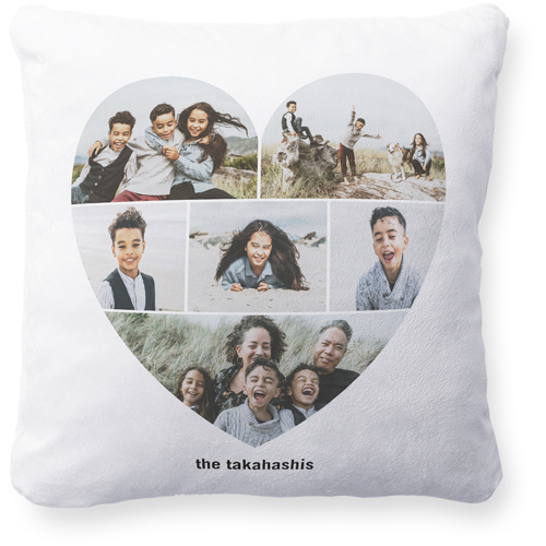 Modern Collage Heart Pillow, Plush, White, 16x16, Single Sided, White