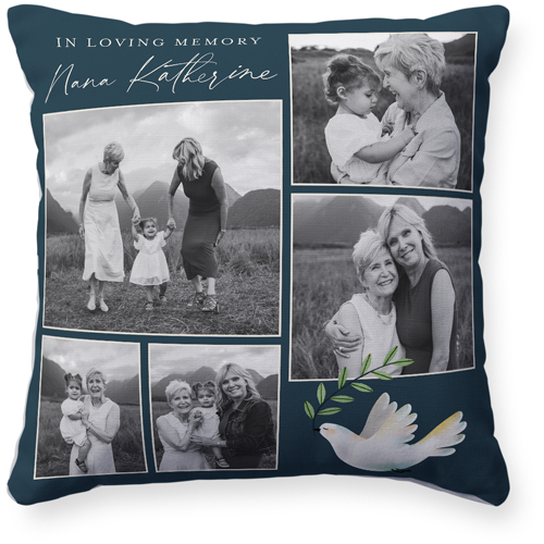 Memorial Dove Pillow, Woven, White, 16x16, Double Sided, Blue