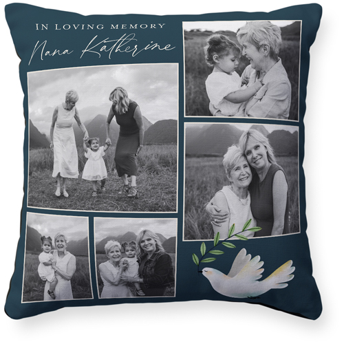 Memorial Dove Pillow, Woven, Black, 16x16, Single Sided, Blue, navy