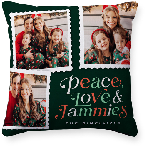 Holiday Stamp Collection Pillow, Woven, Black, 16x16, Single Sided, Green, green ink