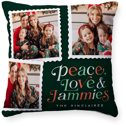 Holiday Stamp Collection Pillow, Woven, Beige, 16x16, Single Sided, Green, green ink