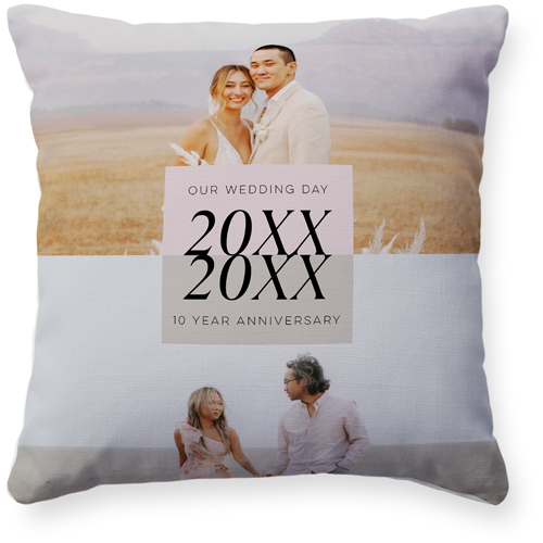 Then and Now Pillow, Woven, Beige, 16x16, Single Sided, Pink