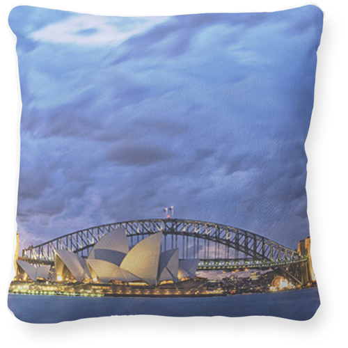 Sydney Harbour Twilight Pillow, Plush, White, 16x16, Single Sided, White