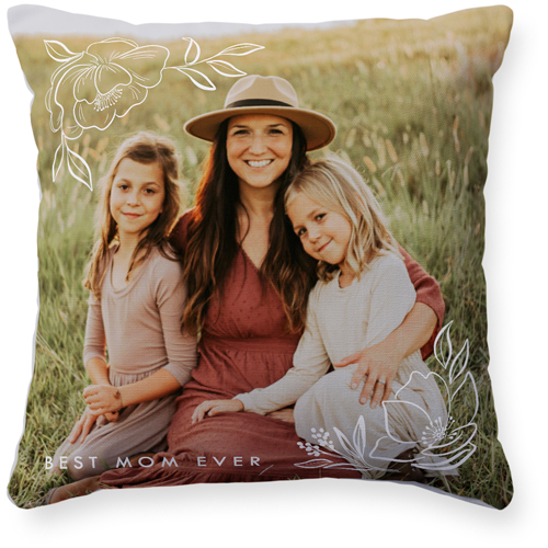 Floral Corners Pillow, Woven, White, 16x16, Double Sided, White, white