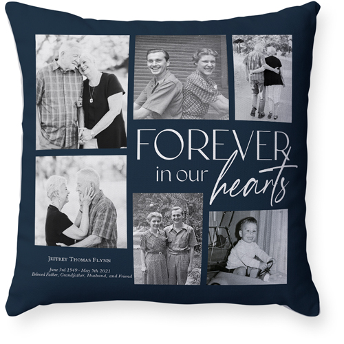 In Our Hearts Memorial Pillow, Woven, White, 18x18, Double Sided, Black