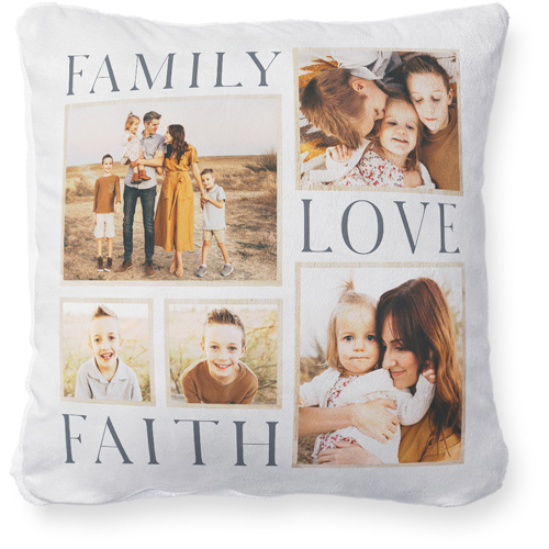 Rustic Family Sentiments Pillow, Plush, White, 18x18, Single Sided, Beige