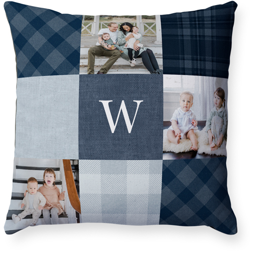 Patchwork Monogram Pillow, Woven, Black, 18x18, Single Sided, Blue, navy