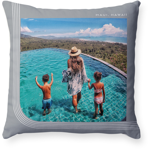 Arch Border Pillow, Woven, Beige, 18x18, Single Sided, Gray, silver