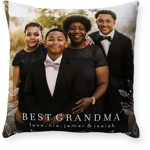 Floral Corner Outline Pillow, Woven, White, 18x18, Double Sided, White, white