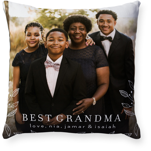 Floral Corner Outline Pillow, Woven, Black, 18x18, Single Sided, White