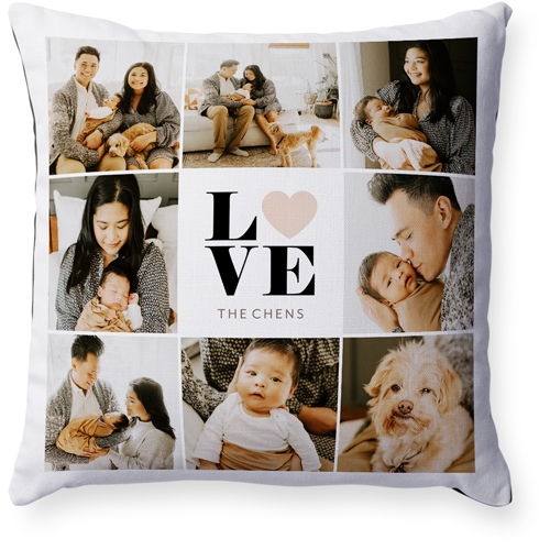Stacked Love Grid Pillow, Woven, Black, 18x18, Single Sided, Beige, tan