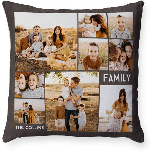 Family Gallery Montage Of Nine Pillow, Woven, White, 18x18, Double Sided, Multicolor, multi