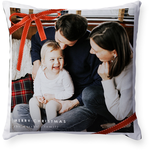 Holiday Bow Pillow, Woven, Black, 18x18, Single Sided, White