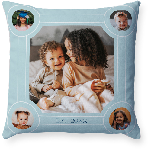 Vintage Family Tree Pillow, Woven, White, 18x18, Double Sided, Blue