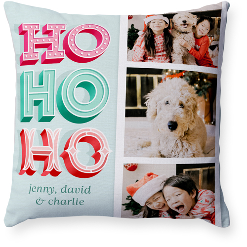 Holly Jolly Holiday Pillow, Woven, White, 18x18, Double Sided, Green, aloe