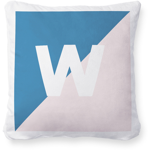 Colorblock Monogram Pillow, Plush, White, 18x18, Single Sided, Blue