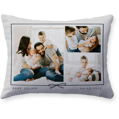 Bow Border Pillow, Woven, Beige, 12x16, Single Sided, Gray, silver lining