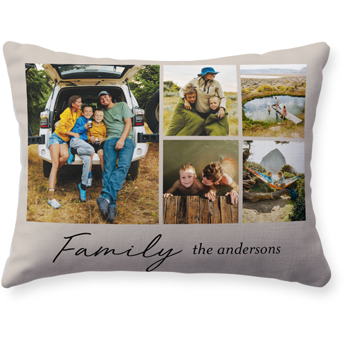 Family Grid Of Memories Pillow, Woven, White, 12x16, Double Sided, Beige, wheat