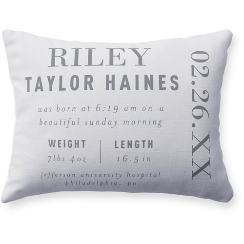 Baby Stats Pillow, Woven, Beige, 12x16, Single Sided, Gray, silver lining