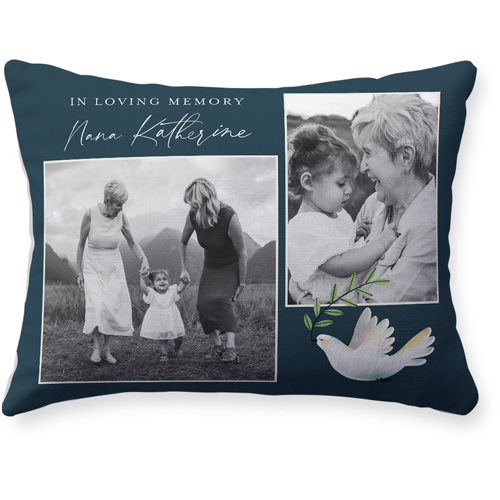 Memorial Dove Pillow, Woven, White, 12x16, Double Sided, Blue