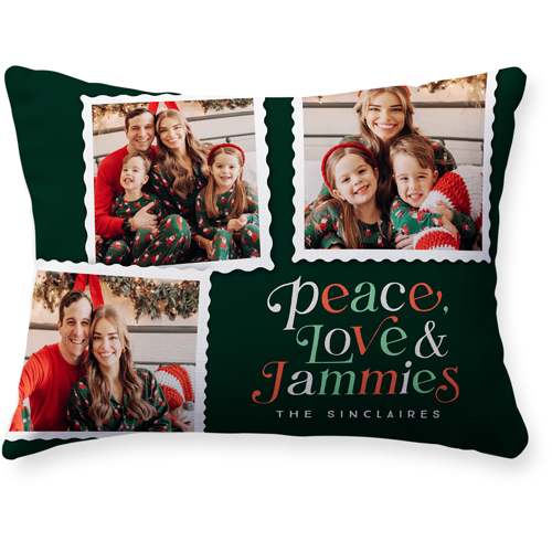 Holiday Stamp Collection Pillow, Woven, Beige, 12x16, Single Sided, Green, green ink
