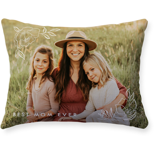 Floral Corners Pillow, Woven, Beige, 12x16, Single Sided, White