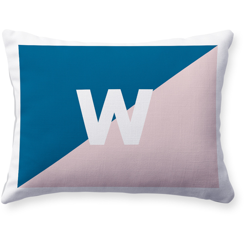 Colorblock Monogram Pillow, Woven, White, 12x16, Double Sided, Blue