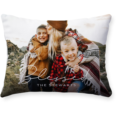 Modern Blessed Script Pillow, Woven, White, 12x16, Double Sided, White