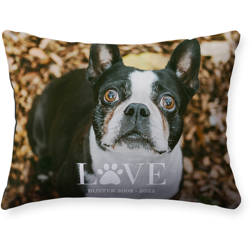 Love Paw Pillow, Woven, Black, 12x16, Single Sided, White, white