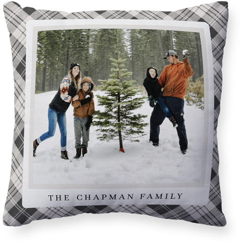 Neutral Plaid Frame Pillow, Woven, White, 20x20, Double Sided, Gray