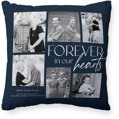 In Our Hearts Memorial Pillow, Woven, White, 20x20, Double Sided, Black
