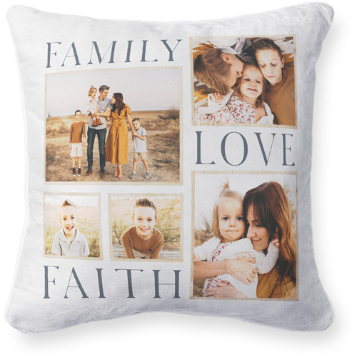 Rustic Family Sentiments Pillow, Plush, White, 20x20, Single Sided, Beige