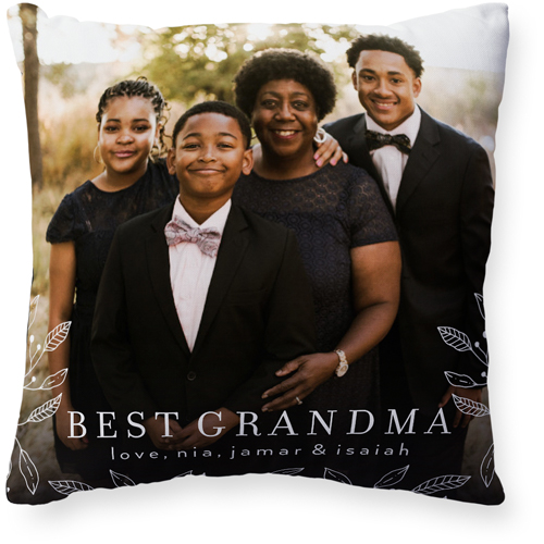 Floral Corner Outline Pillow, Woven, Black, 20x20, Single Sided, White, white