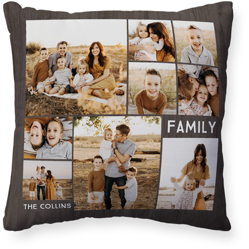 Family Gallery Montage Of Nine Pillow, Woven, Beige, 20x20, Single Sided, Multicolor