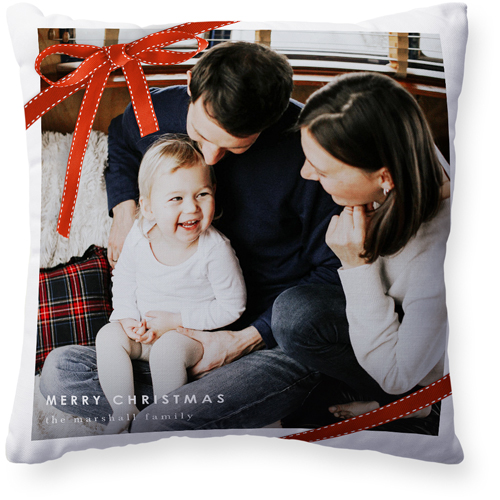 Holiday Bow Pillow, Woven, Beige, 20x20, Single Sided, White