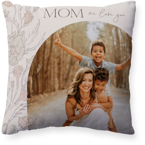 Stenciled Floral Arch Pillow, Woven, White, 20x20, Double Sided, Gray, granite