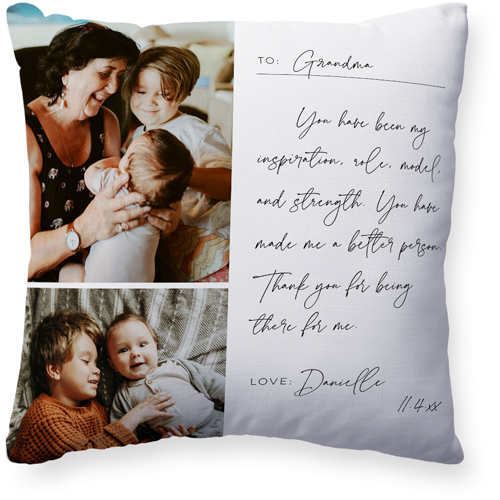 Handwritten Letter Grandma Pillow, Woven, Beige, 20x20, Single Sided, White