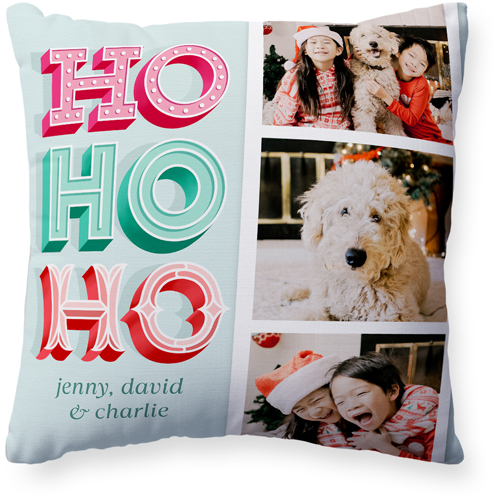 Holly Jolly Holiday Pillow, Woven, White, 20x20, Double Sided, Green, aloe