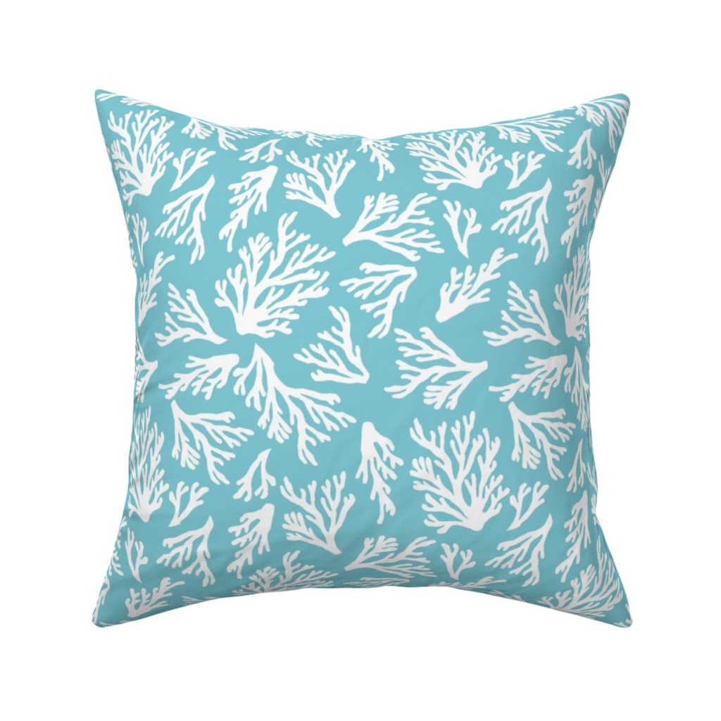 Coral - Turquoise Pillow, Woven, Beige, 16x16, Single Sided, Blue, True Blue