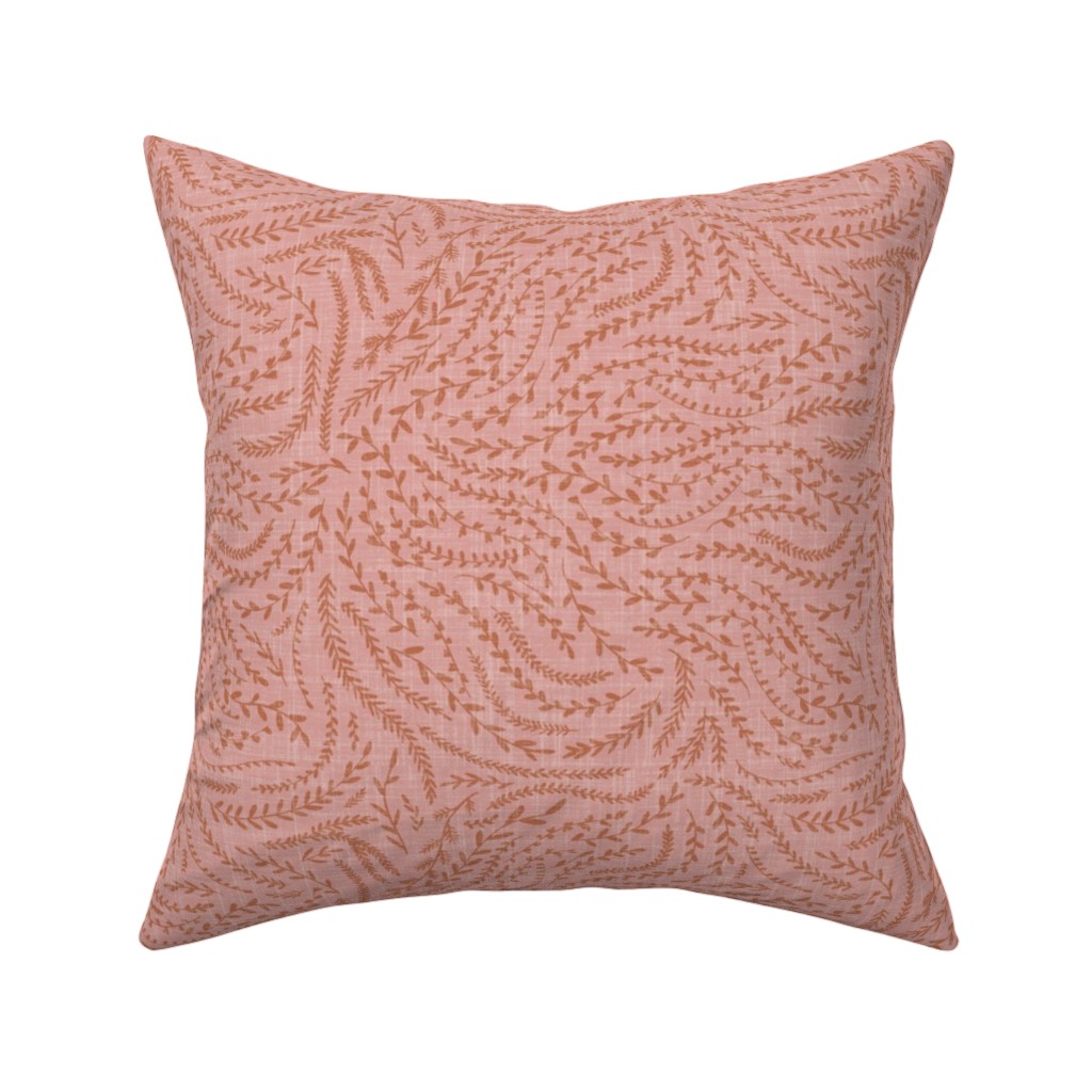 Notion - Fine Floral - Pink and Rust Pillow, Woven, Beige, 16x16, Single Sided, Pink, Bright Pink