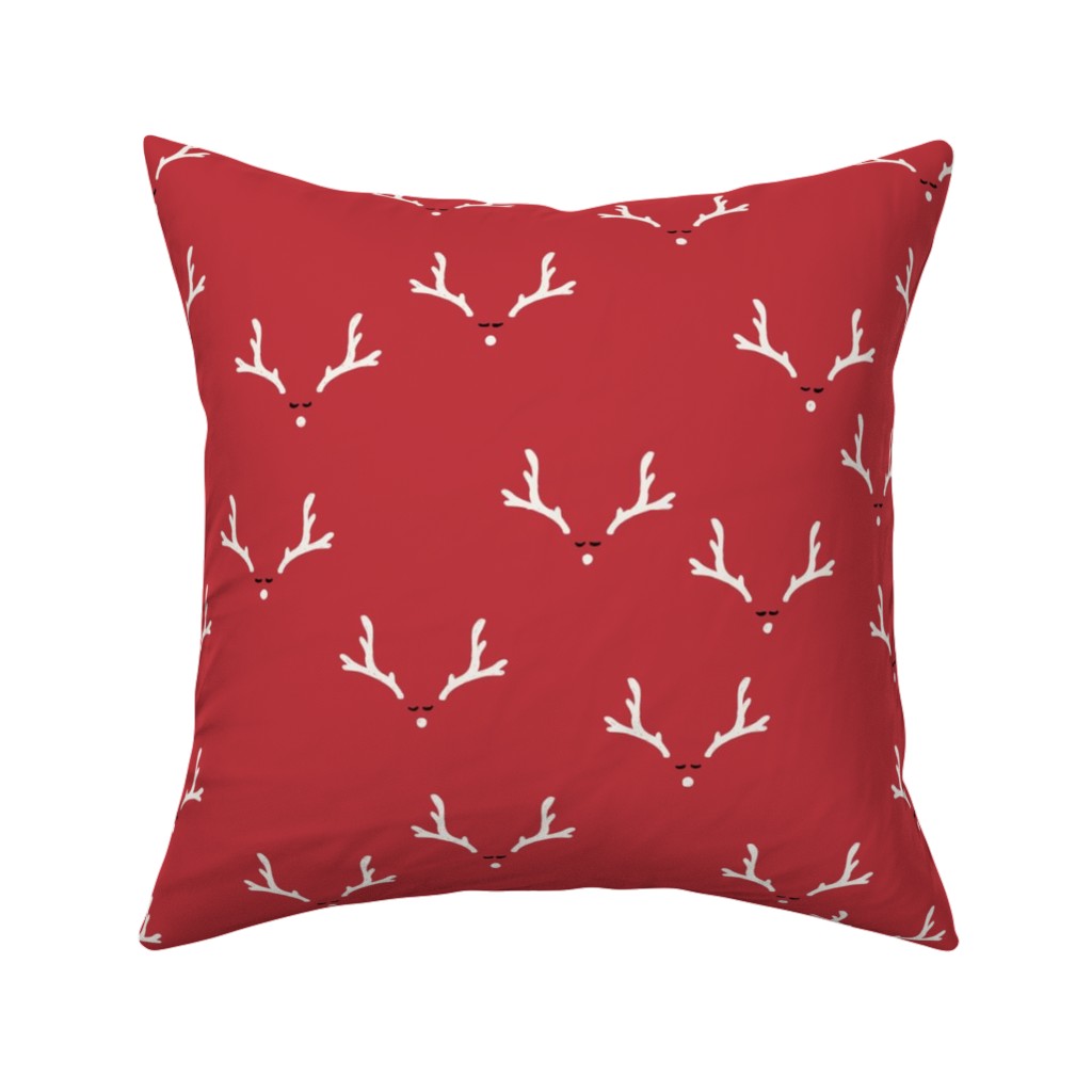 Christmas Reindeer Antlers - Red Pillow, Woven, Beige, 16x16, Single Sided, Red, Red