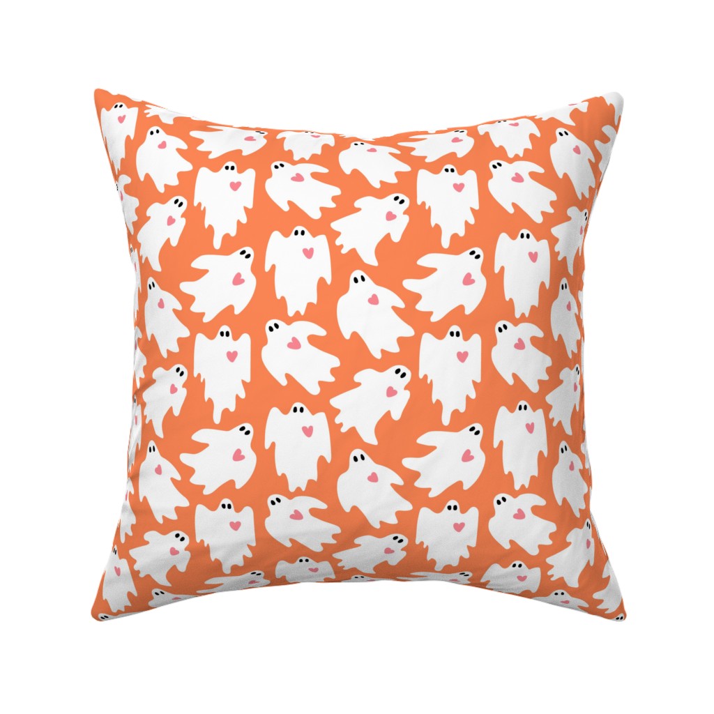 Halloween Ghosts With Hearts - Orange Pillow, Woven, Beige, 16x16, Single Sided, Orange, Orange